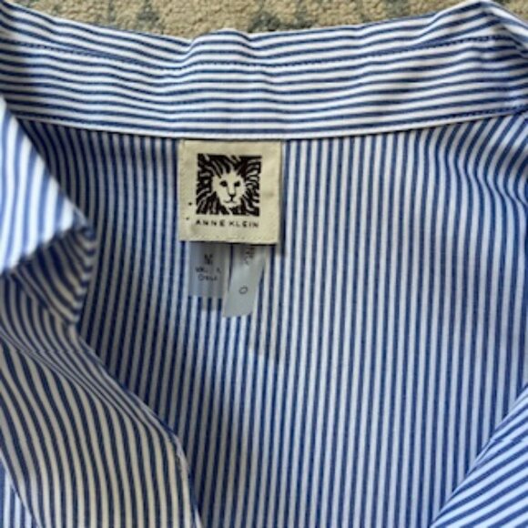 Anne Klein Blue Striped Button Down Shirt - Picture 3 of 9
